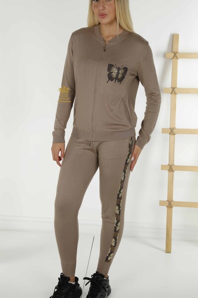 Großhandel Damen-Trainingsanzug-Set - Schmetterlings Muster - Nerz - 16678 | KAZEE - 3