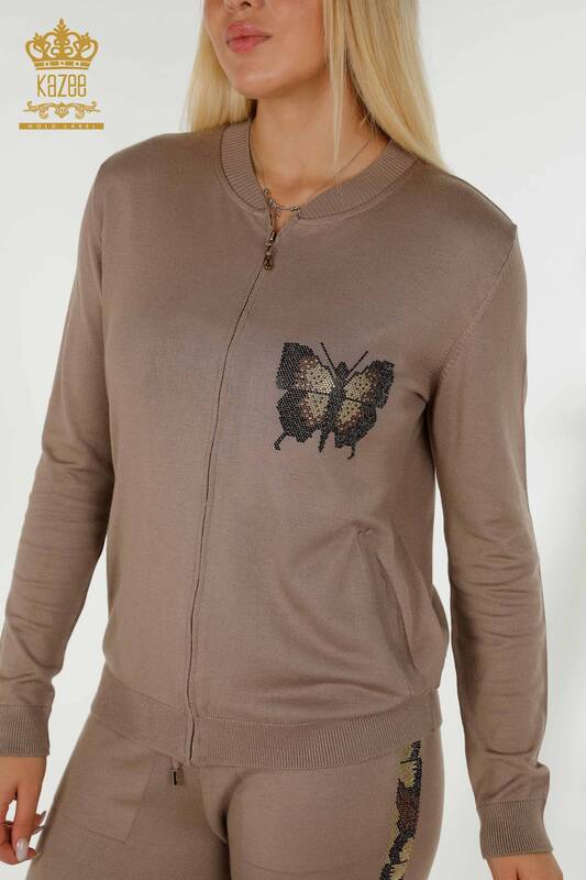 Großhandel Damen-Trainingsanzug-Set - Schmetterlings Muster - Nerz - 16678 | KAZEE