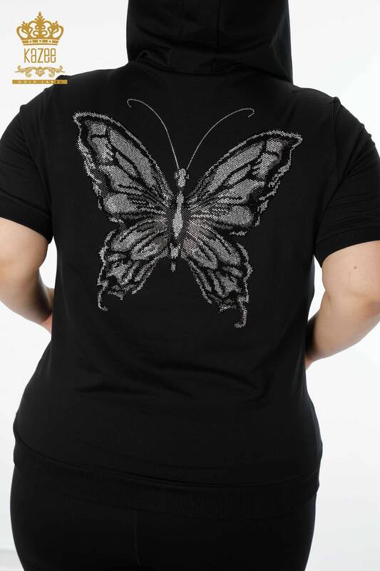 Großhandel Damen-Trainingsanzug-Set – Schmetterlingsmuster – Schwarz – 17391 | KAZEE