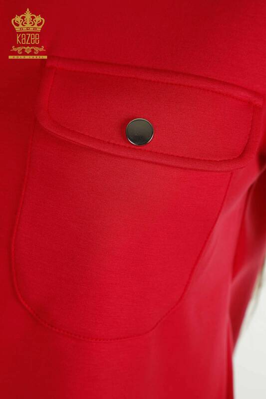 Großhandel Damen-Trainingsanzug-Set - Knopf detail - Fuchsia - 17555 | KAZEE