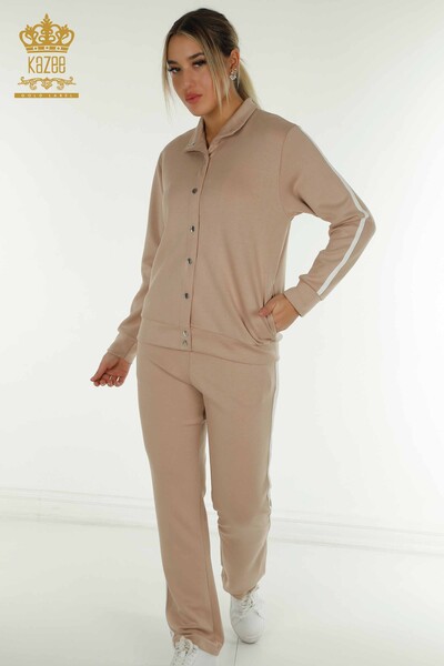 Großhandel Damen-Trainingsanzug-Set - Knopf detail - Nerz-Ecru - 17594 | KAZEE - 1
