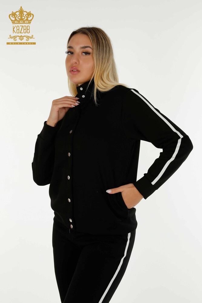 Großhandel Damen-Trainingsanzug-Set - Knopf detail - Schwarz Ecru - 17594 | KAZEE - 2