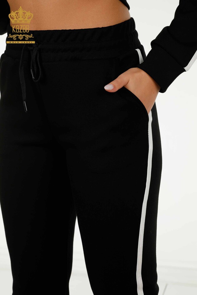 Großhandel Damen-Trainingsanzug-Set - Knopf detail - Schwarz Ecru - 17594 | KAZEE - 10