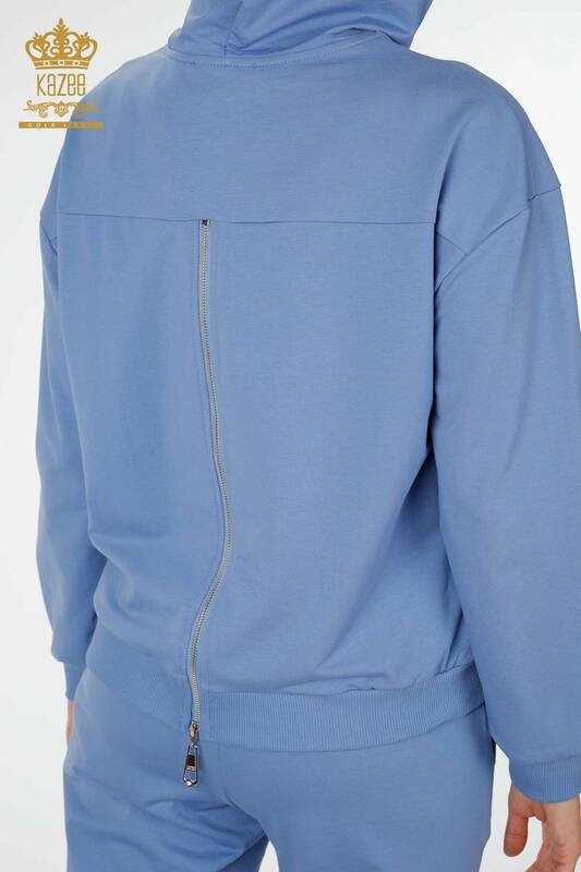 Großhandel Damen Trainingsanzug Set Stein bestickt Blau - 17480 | KAZEE