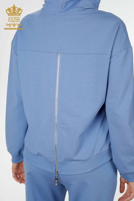 Großhandel Damen Trainingsanzug Set Stein bestickt Blau - 17484 | KAZEE