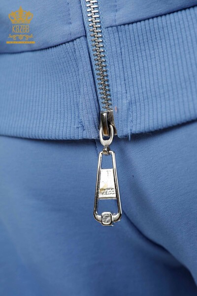 Großhandel Damen Trainingsanzug Set Stein bestickt Blau - 17484 | KAZEE - Thumbnail