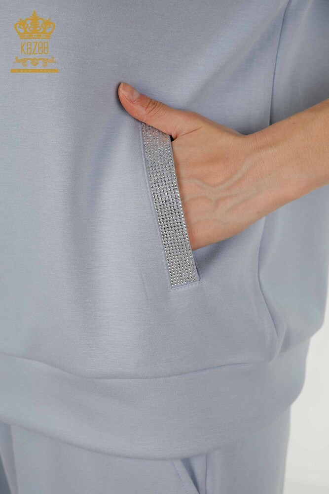 Großhandel Damen-Trainingsanzug-Set - Stein Bestickt - Blau – 17549 | KAZEE - 9