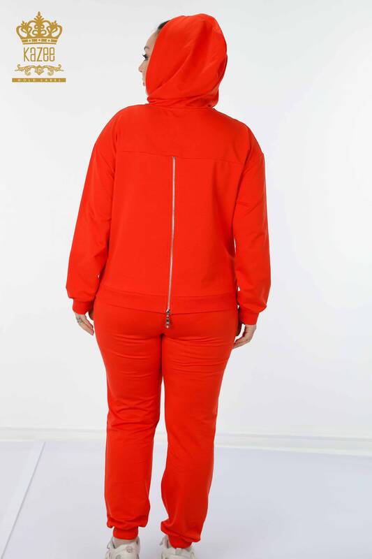 Großhandel Damen Trainingsanzug Set Stein bestickt Orange - 17480 | KAZEE