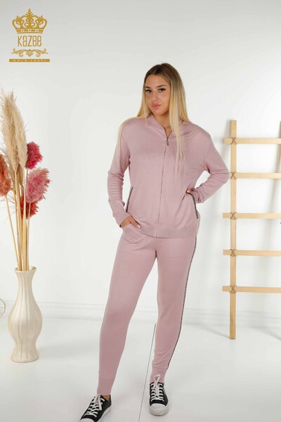 Großhandel Damen-Trainingsanzug-Set - Stein bestickt - Puder - 16677 | KAZEE - 1