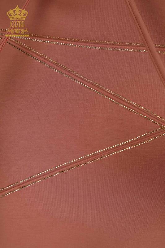 Großhandel Damen-Trainingsanzug-Set - Stein bestickt - Getrocknete Rose - 17628 | KAZEE