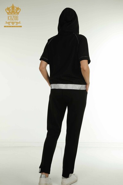 Großhandel Damen-Trainingsanzug-Set - Stein bestickt - Schwarz - 17638 | KAZEE - 13