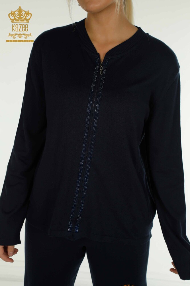 Großhandel Damen-Trainingsanzug-Set - Steinstickerei - Marineblau - 16662 | KAZEE - 4