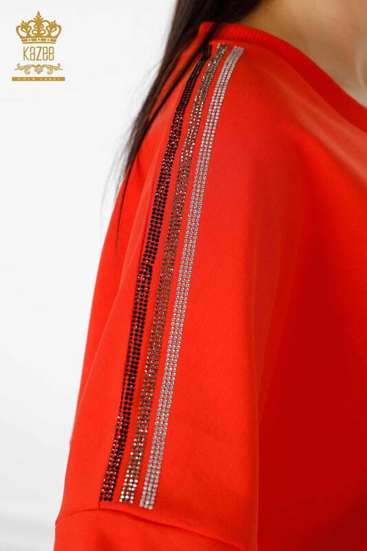 Großhandel Damen Trainingsanzug Set - Tiger Detail - Orange - 17459 | KAZEE