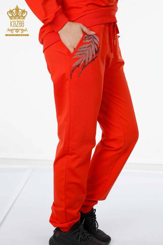Großhandel Damen Trainingsanzug Set - Tiger Detail - Orange - 17459 | KAZEE
