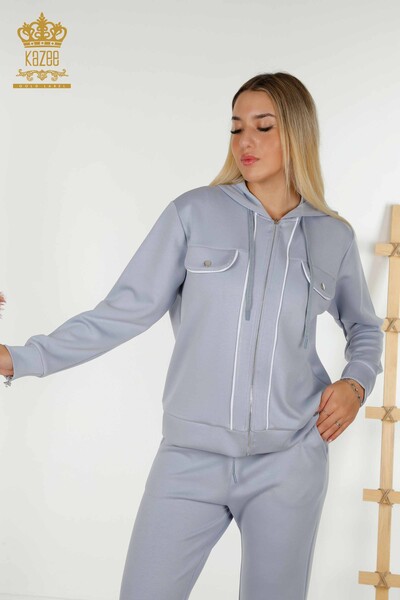 Großhandel Damen-Trainingsanzug-Set - Zwei Taschen Ausführlich - Blau Ecru - 17595 | KAZEE - Thumbnail