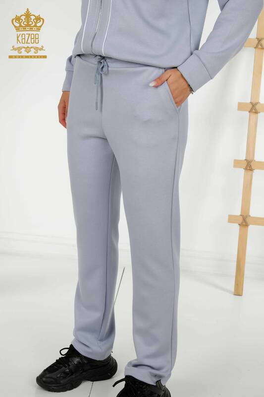 Großhandel Damen-Trainingsanzug-Set - Zwei Taschen Ausführlich - Blau Ecru - 17595 | KAZEE