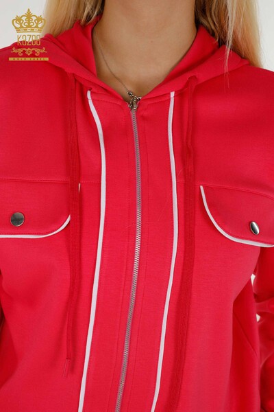 Großhandel Damen-Trainingsanzug-Set - Zwei Taschen Details - Fuchsia Ecru - 17595 | KAZEE - Thumbnail