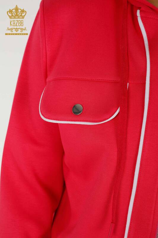 Großhandel Damen-Trainingsanzug-Set - Zwei Taschen Details - Fuchsia Ecru - 17595 | KAZEE