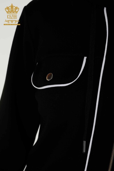 Großhandel Damen-Trainingsanzug-Set - Zwei Taschen Details - Schwarz Ecru - 17595 | KAZEE - Thumbnail