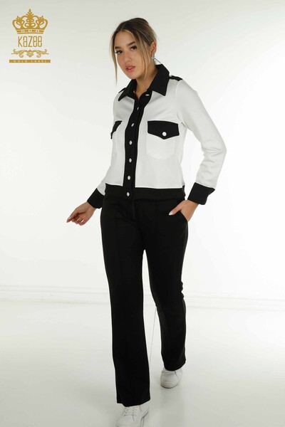 Großhandel Damen-Trainingsanzug-Set - Zwei Farben - Schwarz Ecru - 17674 | KAZEE - 1