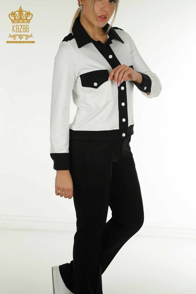 Großhandel Damen-Trainingsanzug-Set - Zwei Farben - Schwarz Ecru - 17674 | KAZEE - 3