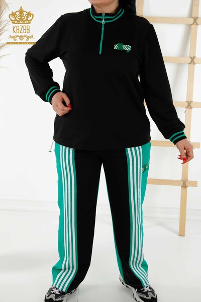 Großhandel Damen Trainingsanzug Set - Zwei Farben - Schwarz Grün - 20370 | KAZEE - Thumbnail