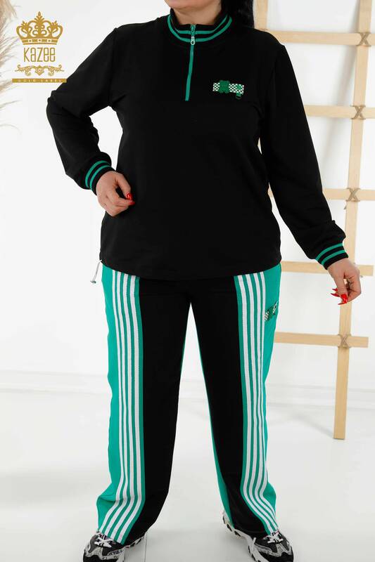 Großhandel Damen Trainingsanzug Set - Zwei Farben - Schwarz Grün - 20370 | KAZEE