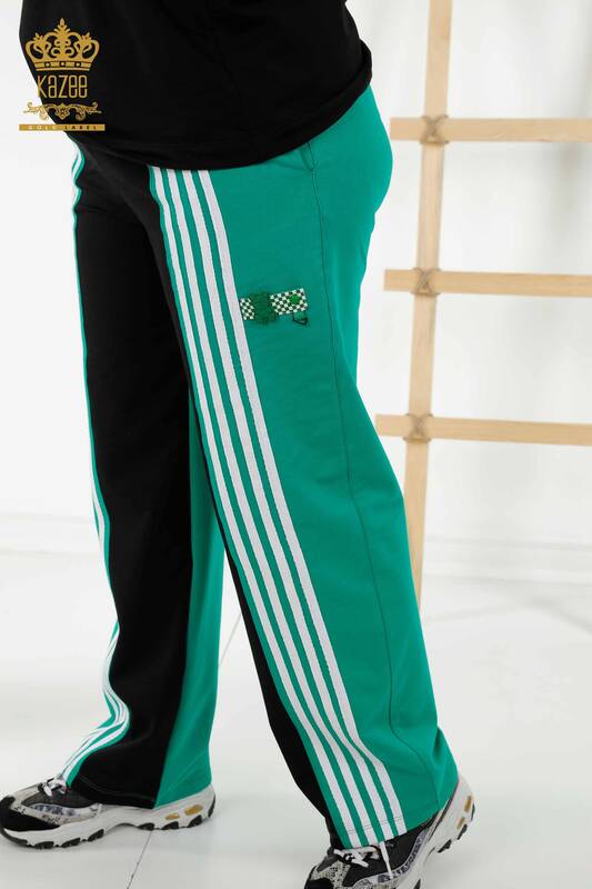 Großhandel Damen Trainingsanzug Set - Zwei Farben - Schwarz Grün - 20370 | KAZEE