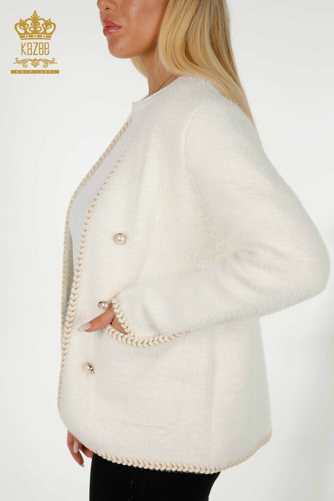 Großhandel Damen Strickjacke - Angora - Mit Tasche - Ecru - 30263 | KAZEE - 6