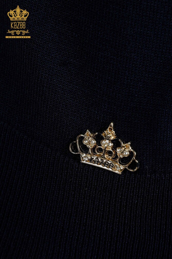 Großhandel Damen-Strickjacke - Ärmel Knopf detail - Marineblau - 30136 | KAZEE - 4