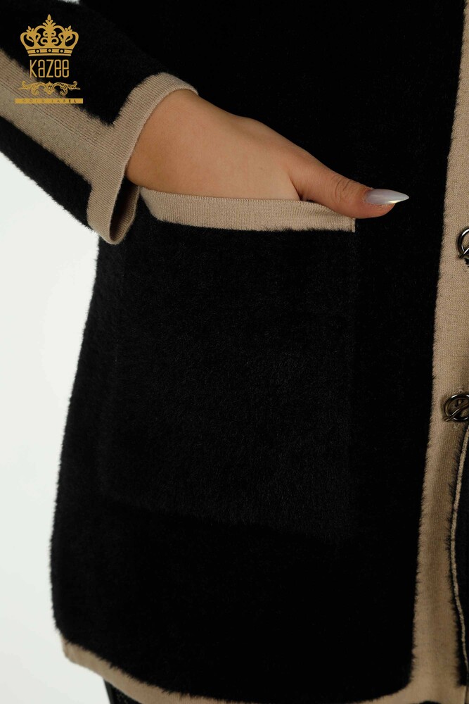 Großhandel Damen-Strickjacke - Geknöpft - Angora - Schwarz - 30444 | KAZEE - 5