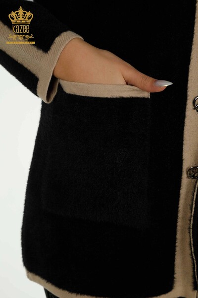 Großhandel Damen-Strickjacke - Geknöpft - Angora - Schwarz - 30444 | KAZEE - 5