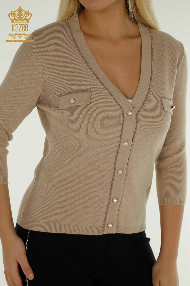 Großhandel Damen-Strickjacke - Knopf detail - Beige - 30366 | KAZEE - 2