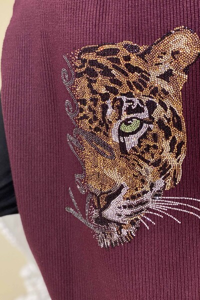 Großhandel Damen Strickjacke - Leoparden Detail - Stein bestickt – 16254 | KAZEE - Thumbnail