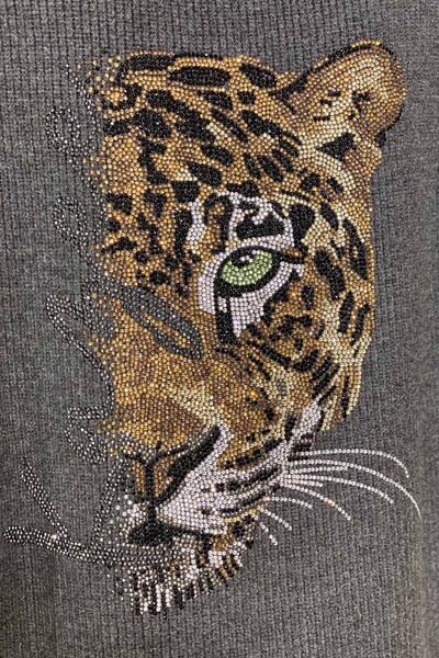 Großhandel Damen Strickjacke - Leoparden Detail - Stein bestickt – 16254 | KAZEE - Thumbnail
