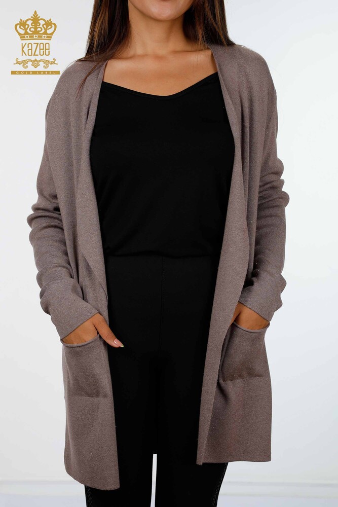 Großhandel Damen-Strickjacke - Lang - Taschen details - Viskose – 16871 | KAZEE - 18