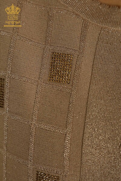 Großhandel Damen Strickjacke – Stein bestickt – Beige – 30057 | KAZEE - 4