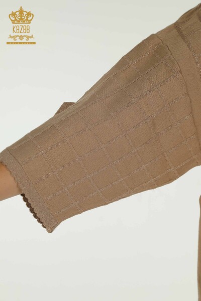 Großhandel Damen Strickjacke – Stein bestickt – Beige – 30057 | KAZEE - 6