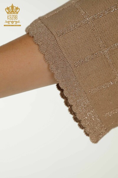 Großhandel Damen Strickjacke – Stein bestickt – Beige – 30057 | KAZEE - 7