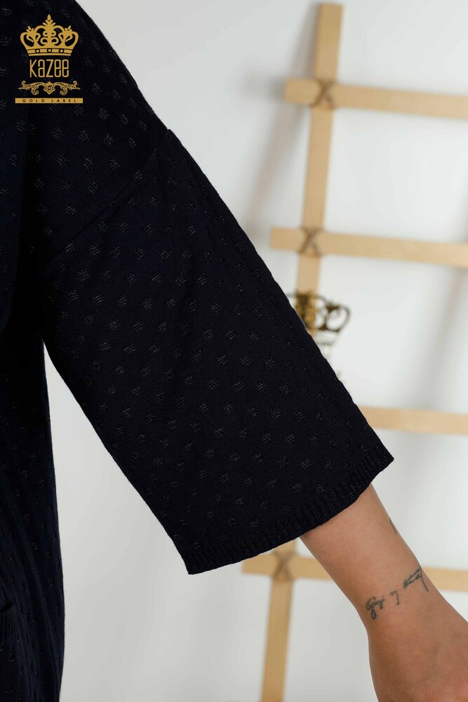 Großhandel Damen Strickjacke - Taschen details - Marineblau – 30056 | KAZEE - 4