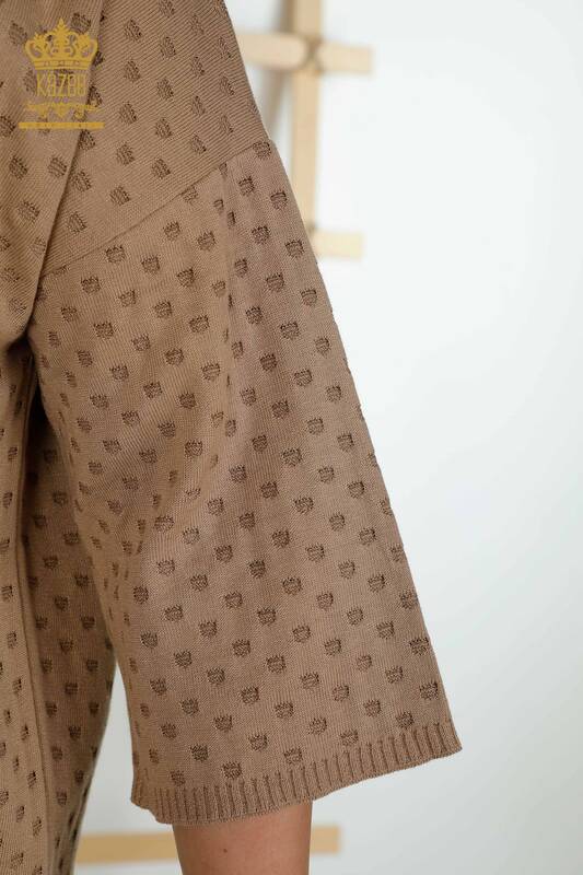 Großhandel Damen Strickjacke - Taschen details - Beige – 30056 | KAZEE