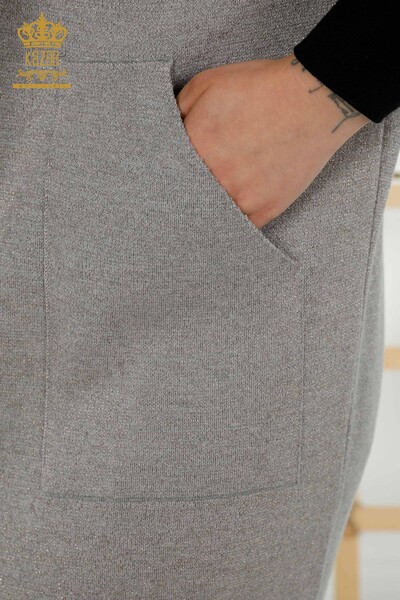 Großhandel Damen- Strickjacke – Taschen Details – Grau – 30047 | KAZEE - Thumbnail