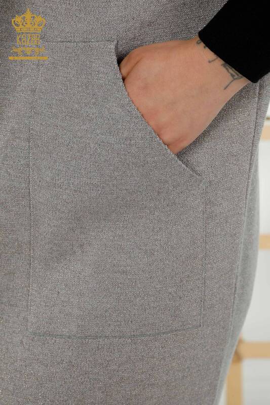 Großhandel Damen- Strickjacke – Taschen Details – Grau – 30047 | KAZEE