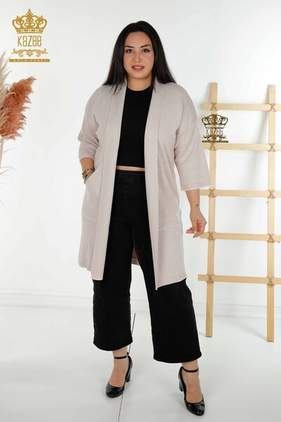 Großhandel Damen Strickjacke - Taschen details - Hellpuder - 30047 | KAZEE - 1