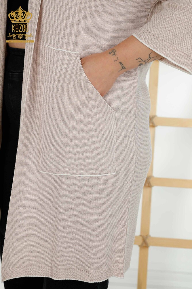 Großhandel Damen Strickjacke - Taschen details - Hellpuder - 30047 | KAZEE - 4