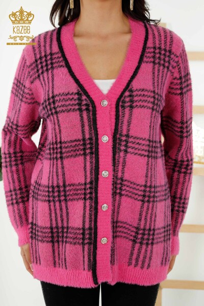Großhandel Damen Strickjacke - Zwei Farben - Angora - Fuchsia - 30177 | KAZEE - 2