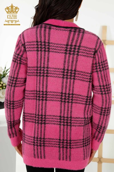 Großhandel Damen Strickjacke - Zwei Farben - Angora - Fuchsia - 30177 | KAZEE - 6