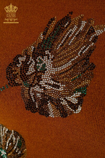 Großhandel Damen-Strickpullover - Angora - Stein bestickt - Senf - 18899 | KAZEE - 4