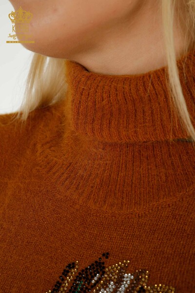 Großhandel Damen-Strickpullover - Angora - Stein bestickt - Senf - 18899 | KAZEE - 5