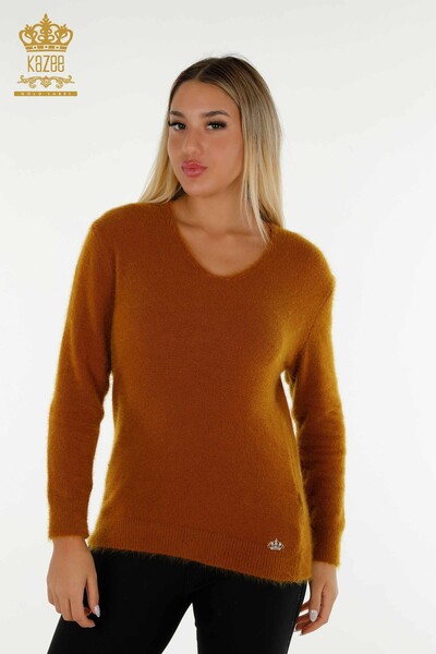 Großhandel Damen-Strickpullover - Angora - Basic - Senf - 18921 | KAZEE - 2